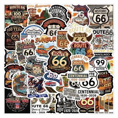 55 miếng nhãn dán 66 Route phong cách scrapbook, nhãn dán hài hước kỷ niệm 100 năm 66 Route, nhãn dán biển báo 66 Route cho xe mô tô, xe cào cào, nhãn dán vinyl chống nước cho bình nước, máy tính, laptop, điện thoại, hành lý, sổ tay, tủ lạnh