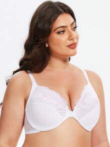 MELENECA Women's Racerback Front Closure Full Coverage Unlined Plus Size Underwire Bra - White - View 4