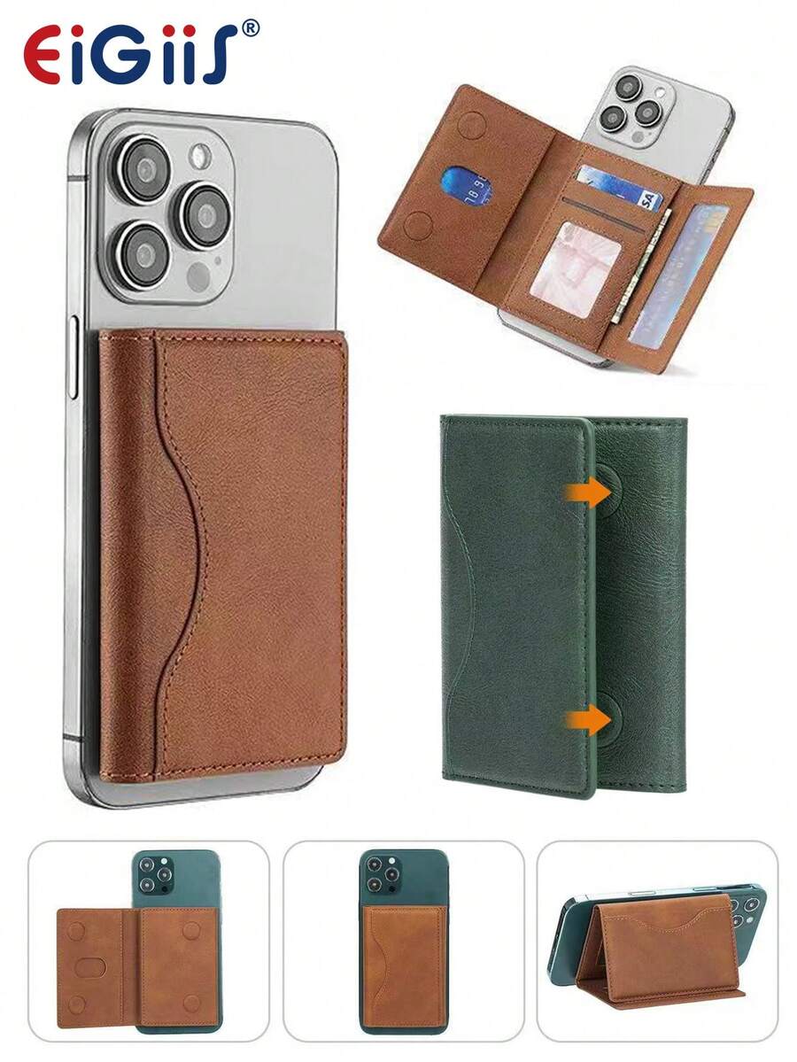 EIGIIS 1pc Magnetic Phone Wallet, Magnetic Stand Card Holder, Adjustable Stand With 3 Card Slots, Suitable For Daily Use, Fashion Wallet Design, Durable And Compatible With All Phones, Magnetic Phone Case Accessory - Multicolor - View 1