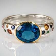Vintage Oval Blue Cubic Zirconia Jewelry, Suitable For Women's Daily, Banquet, Date And Party Wear - Silver - View 1