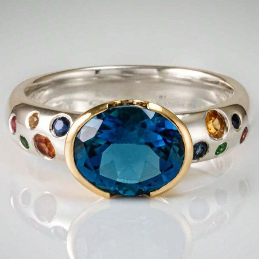 Vintage Oval Blue Cubic Zirconia Jewelry, Suitable For Women's Daily, Banquet, Date And Party Wear - Silver - View 1