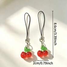 2 buah Gantungan Ponsel Liontin Cherry Transparan - Merah - View 6