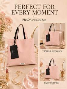 Prada Pink Tote Bag, Large Bag With A Matching Coin Purse, Soft Fabric And Spacious Capacity, Suitable For Daily Commuting - Pink - View 10