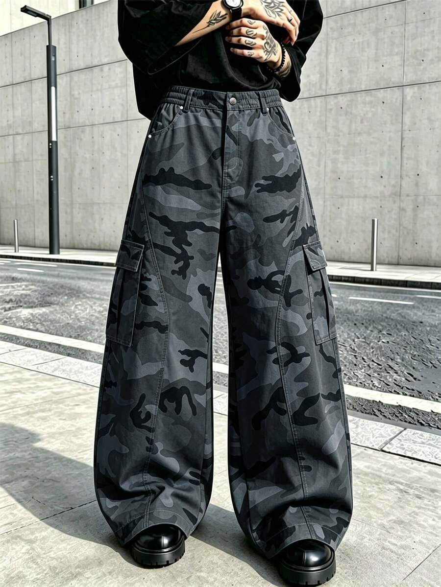 男士戶外春夏/秋冬迷彩休閒時尚運動工裝長褲 - 深灰色 - 查看 1