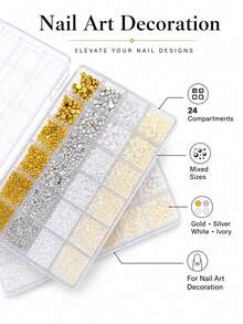 Nail Art Decoration Stickers, Black & White Polka Dot Pearl & Rhinestone Nail Decals, Boxed Accessories - Multicolor - View 3
