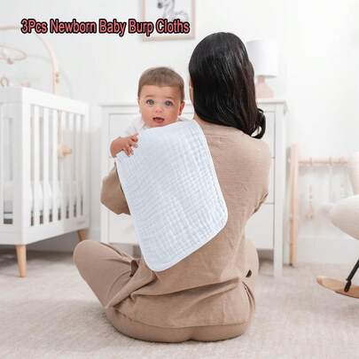 3 piezas Paños para eructos de bebé recién nacido, Toallas de mano suaves y absorbentes para bebé, Toalla de baño suave para bebé, Paño facial para bebé, Regalo de ducha para recién nacido - Blanco