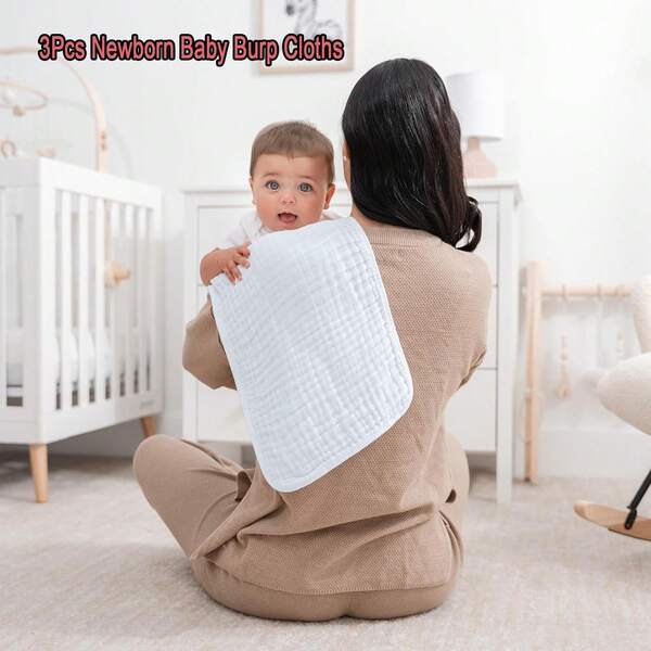 3 piezas Paños para eructos de bebé recién nacido, Toallas de mano suaves y absorbentes para bebé, Toalla de baño suave para bebé, Paño facial para bebé, Regalo de ducha para recién nacido - Blanco