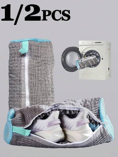 1 pezzo/2 pezzi, Borsa per il lavaggio delle scarpe in ciniglia, Borsa per il lavaggio delle scarpe in lavatrice, Borsa per il lavaggio delle scarpe sportive; Design speciale che mantiene le scarpe lontane dalla parete interna della lavatrice, evitando danni da collisione, proteggendo al contempo il cestello della lavatrice; Il prodotto è robusto e durevole, realizzato in tessuto di alta qualità resistente agli strappi, di lunga durata e non facilmente danneggiabile; Riutilizzabile, adatto a lavoratori d'ufficio e studenti impegnati, un modo più efficiente e senza sforzo per risolvere il problema del lavaggio delle scarpe