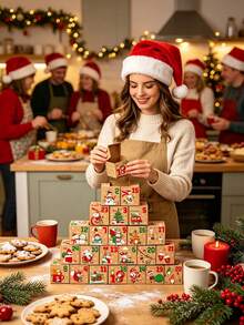 Hộp quà lịch Advent Giáng Sinh DIY, chất liệu giấy Kraft in hình ông già Noel & người tuyết, hộp đếm ngược xếp chồng được, hộp lưu trữ quà mini, trang trí bàn làm việc tại nhà dịp lễ, vật dụng đóng gói quà Giáng Sinh lý tưởng, trang trí lễ hội mùa đông - Nhiều màu - Xem 6