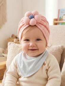 3PCS Newborn Autumn Candy Color Floral Cute Baby Hair Accessories, Soft Skin-Friendly Baby Headband Hat Set, Suitable For Daily Wear All Seasons - Pink Light Coffee Grey - View 7