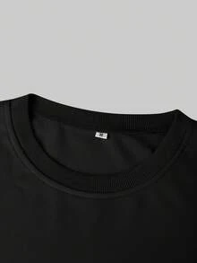 Men's Spring/Autumn Minimalist Gold Milan Print Letter Crew Neck Long Sleeve Sweatshirt And Shorts Casual Set - Black - View 6