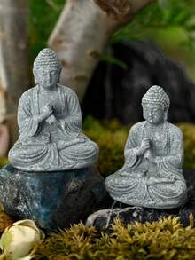 1/2件迷你樹脂禪坐佛像，石質紋理佛像小雕像，精緻表面紋理，適合盆栽愛好者、水族愛好者、玻璃容器愛好者及桌面裝飾 - A - 查看 6
