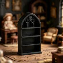 Dark Gothic Style Mini Bookshelf, Vintage Church Arch Design + Skull Carving, Creates A Mysterious Atmosphere, 3-Tier Design For Storing Mini Ornaments And Jewelry, Both A Practical Storage Rack And A Dark Gothic Home Decor Piece, Create Your Exclusive Niche Aesthetic Space - Multicolor - View 3