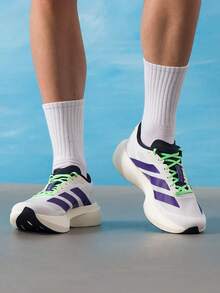 Adidas 男士 Adizero Evo SL M 緩震競賽跑鞋 日常跑步健身訓練通勤休閒運動鞋 JS4495 - 白/學院紫/魔力萊姆綠 - 查看 3