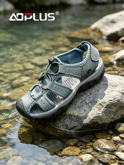 AoPlus Men Closed Toe Protective Outdoor Sandals, Breathable PU Upper Non Slip Rubber Sole Adjustable Strap Water Hiking Sneakers For Beach Trekking