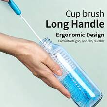 1pc Long Handle Bottle Brush, 360° Dense Soft Bristle Cup Brush, Suitable For Water Bottles, Tea Cups, Easy Hanging Design - Multicolor - View 1