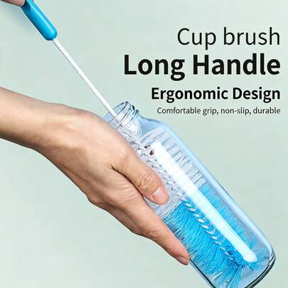 1pc Long Handle Bottle Brush, 360° Dense Soft Bristle Cup Brush, Suitable For Water Bottles, Tea Cups, Easy Hanging Design