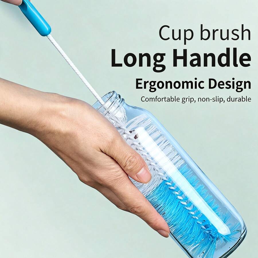 1pc Long Handle Bottle Brush, 360° Dense Soft Bristle Cup Brush, Suitable For Water Bottles, Tea Cups, Easy Hanging Design - Multicolor - View 1