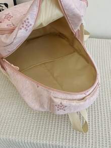 3pcs Pink Nylon Casual Minimalist Star Pattern All-Over Print Comfortable Shoulder Strap Zipper Closure Multi-Pocket Large Capacity Foldable With Crossbody Strap Pencil Case Backpack Set, Suitable For Spring/Summer Hot-Selling Style, Ideal For Students, School, Commuting, Outdoor Travel, Back-To-School Gift, Can Hold Books, Pencil Case, Notebooks - Pink - View 11
