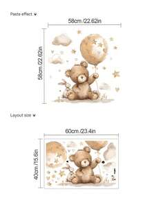 Watercolor Teddy Bear Rabbit Balloon Cloud Wall Decals, Home Decor, Children's Bedroom Supplies, Cute Baby Room Wall Art - Multicolor - View 6