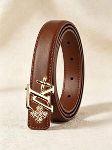 Cinturón elegante de mujer con hebilla de letra, material de PU, cinturón ajustable para la cintura, adecuado para vestidos y uso diario - Multicolor - Ver 4