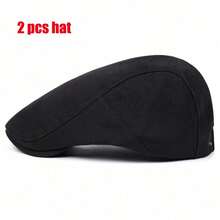 2 Pcs Vintage Black Flat Cap Men Women Retro British Style Newsboy Hat Dark Academia Aesthetic Woolen Ivy Cap Casual Smart Beret Hat - LFY - View 8