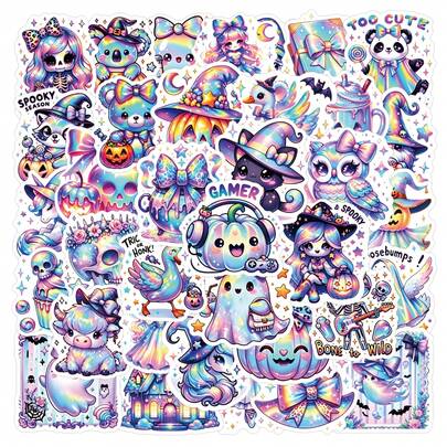 50 Buah Stiker Penyihir Kawaii Pastel untuk Jurnal, Casing Ponsel, Cangkir, Laptop, Scrapbook, Stiker Scrapbook Estetik