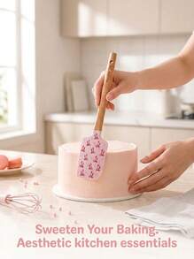 Meoky Heat-Resistant Silicone Spatula With Wooden Handle, Double-Sided Pink Bow Print, Suitable For Cake Decorating, Mixing, Baking And Frosting, Ideal Gift For Baking Enthusiasts And Dessert Lovers, Perfect For Baking And Daily Cooking - View 9