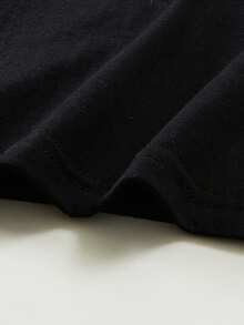 Cotton T-Shirt With Unique Teardrop Print - Casual, Breathable &Amp; Machine Washable For Summer - 黑色 - 查看 6