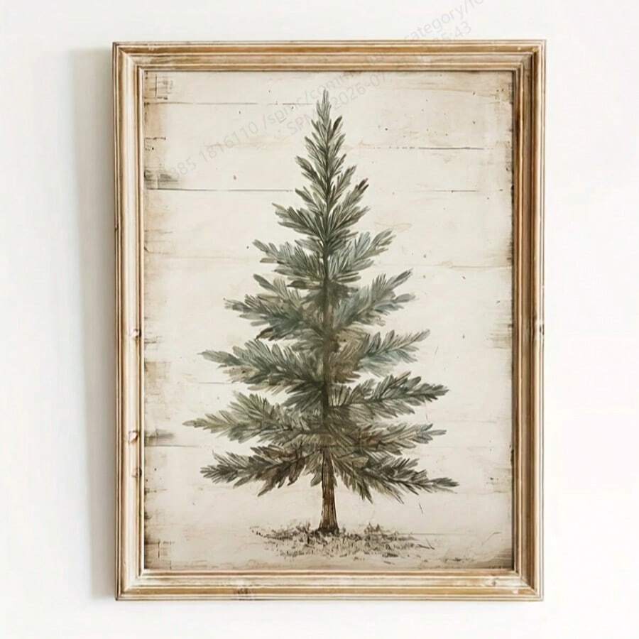 Vintage Fir Tree Christmas Canvas Art Print - Rustic Spruce Wall Decor For Living Room, Bedroom, Home Office - Unframed - A - View 1