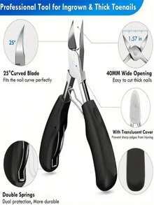6pcs Ingrown Toenail Care Set - Wide Mouth Large Angle Nail Clipper Suitable For Thick Nails, Includes Nail File And Foot Care Tools, Black Long Handle Nail Clipper, Unisex Manicure & Pedicure Set, Suitable For Halloween, Christmas Gifts - Multicolor - View 3