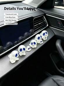 Adorno de tablero de coche con fantasmita de ojos azules que brilla en la oscuridad, esqueleto transparente decorativo creativo para el interior del coche, accesorio de coche con combinación de fantasma que brilla en la oscuridad, adorno de atmósfera de tablero de coche con árbol de dibujos animados de ojos azules transparente - fantasma - Ver 6