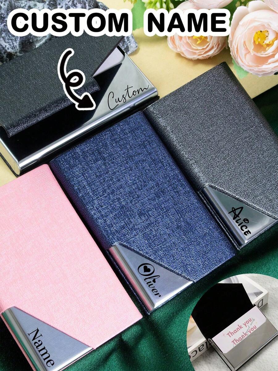 Porta Tarjetas de Visita Personalizado con Nombre, Estuche Porta Tarjetas de Visita Personalizado, Organizador de Tarjetas de Visita Personalizado, Porta Tarjetas de Visita de Cuero Personalizable, Regalos de Cumpleaños, Regalos del Día de San Valentín, Unisex, Moda, Portátil, Padre, Jefe, Colega, Madre, Amigo - Estilo A - Ver 1