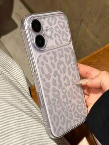 Fashion Luxury Leopard Print Pattern Large Window Full Coverage Phone Case, Matte Light Gray, Asymmetrical Leopard Print Randomly Covering The Shell Surface, Suitable For IPhone 17 17Pro 17Promax 16 16Promax 15 14 13 And Other Models, Full Coverage Soft Frame, Protects Corners From Drops And Collisions, Fresh And Smooth Touch - Clear - View 5