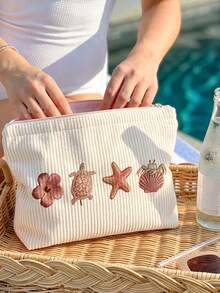 2D Shell And Starfish Pattern Printed Makeup Bag Travel Storage Pouch, Suitable For Beach, Swimming Pool, Swimwear, Travel Storage Bag, Makeup Bag, Cosmetic Bag, Vacation Storage Bag, Large Capacity Makeup Bag Can Hold Lipstick, Brushes, Skincare Products, Phone, Coins, Small Items, Multi-Purpose Home, Gift, Vacation And Holiday, Toiletry Bag, Student Makeup Bag, Halloween And Christmas Gift - Multicolor - View 8