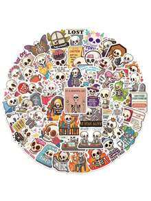 50pcs/Pack Funny Cartoon Skull Stickers, Decorative Decals For Laptop Guitar Phone Stationery Luggage Notebook Sticker - Multicolor - View 3