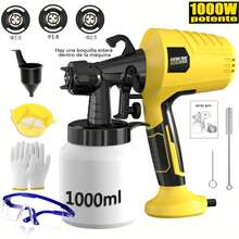 Paint Sprayer Gun with Cord Electric Paint Sprayer 3 Patterns 110V 1000W 1L Electric Paint Sprayer Without Air Professional Spraying Tools Multi-Functional Electric Paint Sprayer for Furniture, Cabinets, Fences, Walls, Doors, Garden Chairs, Etc. - Tipo de Enchufe A USA (110-127V) - Ver 2