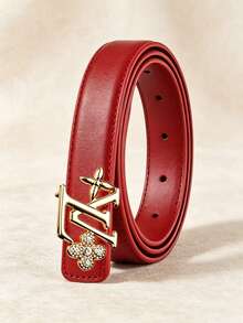 Cinturón elegante de mujer con hebilla de letra, material de PU, cinturón ajustable para la cintura, adecuado para vestidos y uso diario - Multicolor - Ver 5