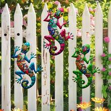 3pcs Bohemian Colorblock Gecko Acrylic Wall Decor Set, Lizard Wall Hanging Ornament For Patio, Entryway, Homestay - Gecko - View 5