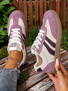 NOBLEARL 1 Pair Casual Sneakers, Lace-Up Soft Sole Comfortable Student Shoes, Versatile - Purple - View 2