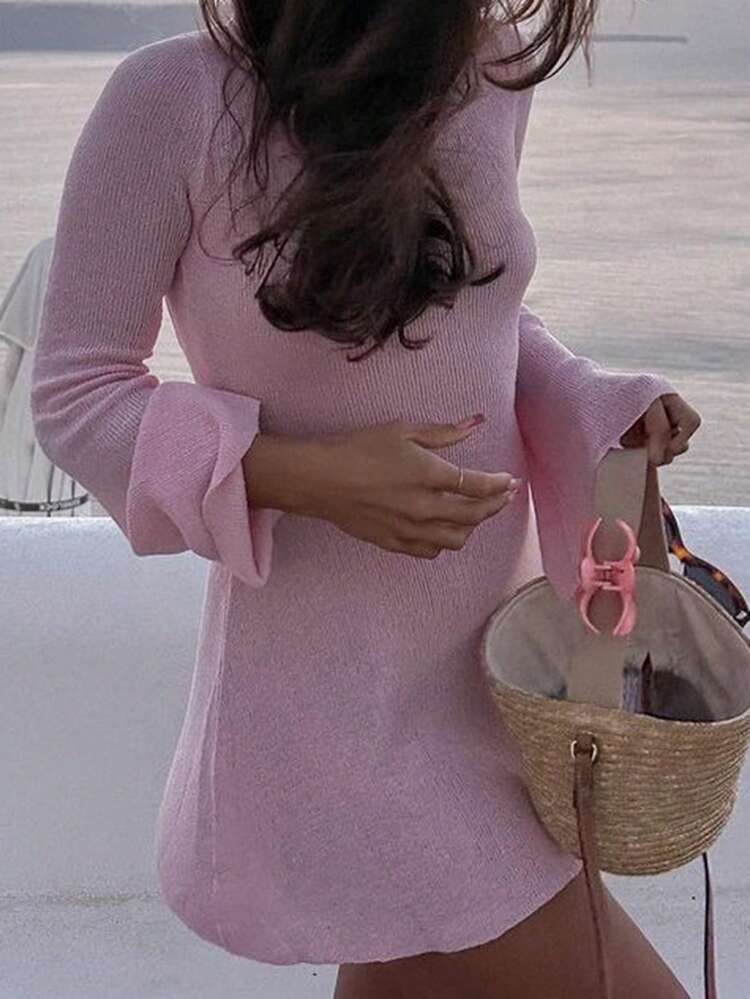 Summer Dresses For Women Sexy Backless Knitted Pink Skirt Suitable For Vacation Beach Parties And Daily Wear Essential - Pink - View 10