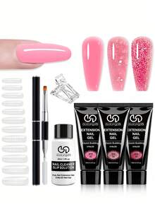 7PCS/Set 15ml Poly Extension Gel Set Nail Art Polygels Kit Clear White Pink Color Nail UV Gel Tip Form Acrylic Nail Gel Slice Brush Kit With 20pcs Nail Extension Molds Nails - Multicolor - View 11