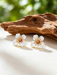 1 Pair Exquisite Glossy Colorful Blooming Four-Petal Flower Stud Earrings For Women - Flower Earrings - View 12