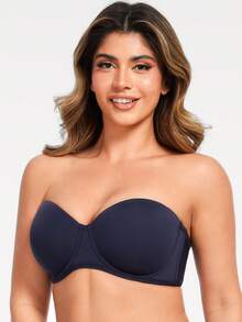 MELENECA Women's Strapless Bra For Large Bust Back Smoothing Plus Size With Underwire - Navy Blue - View 6