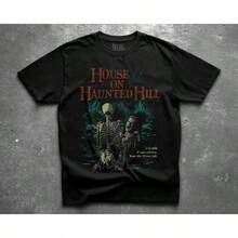 Camiseta de House on Haunted Hill, Camiseta de Película de Terror Vintage, Camiseta Retro de Película de 1959, Camiseta Clásica con Gráfico de Esqueleto, Camiseta de Estética Gótica Grunge - Negro - Ver 1