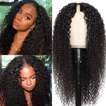 bling hair Parrucca V Part senza colla densità 200 migliorata, capelli umani ricci ondulati, senza caduta, pronta da indossare, parrucca capelli umani onda d'acqua