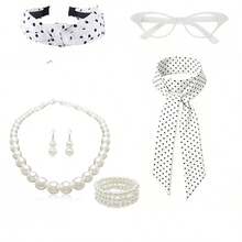Conjunto de 5 Peças Coleção de Acessórios Femininos Vintage dos Anos 1940 | Tiara de Poá para Festa de Baile dos Anos 1950, Colar, Brincos, Óculos de Fantasia, Conjunto de Lenço de Cor Sólida, Óculos Gatinho Estilo Vintage, Tiara de Poá com Colar e Brincos - Perfeito para Festas e Eventos com Tema Vintage, Presentes de Fantasia para Feriados, Tiara de Poá Vintage com Lenço, Óculos de Fantasia, Conjunto de Brincos, Acessórios de Festa Cos Vintage Americano dos Anos 50, Halloween - Multicolorido - Visão 17