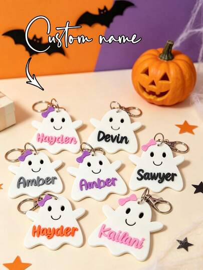 1pc/3pcs/5pcs Personalized Ghost Keychain, Ghost Shopping Bag Tag, Halloween Name Tag, Ghost Bag Charm, Halloween Name Sticker, Halloween Party Favor