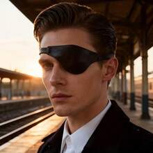 1 pieza Parche de ojo de pirata de cuero negro - Parche de un solo ojo ajustable. Accesorio de disfraz de cosplay vintage unisex, perfecto para Halloween, mascarada, actuación en el escenario y fiesta temática - Antifaz - Ver 4