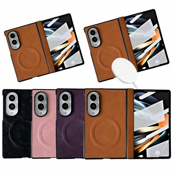 keshengtai PU Leather Magnetic Phone Case With Built-In Screen Protector, Spring Hinge Protection, Wireless Charging Support, Hard PC Back Plate Protective Phone Cover, Compatible With Samsung Galaxy Z Fold 8